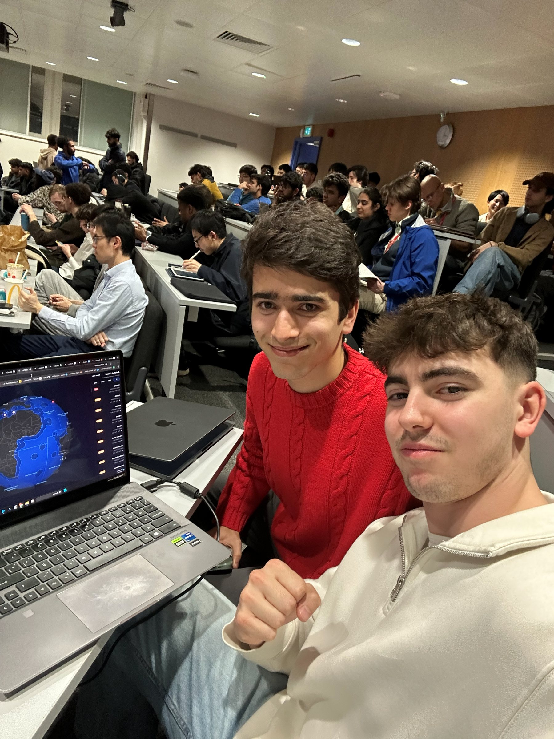 Hacking away with DarkFleet running on the laptop at Imperial College.