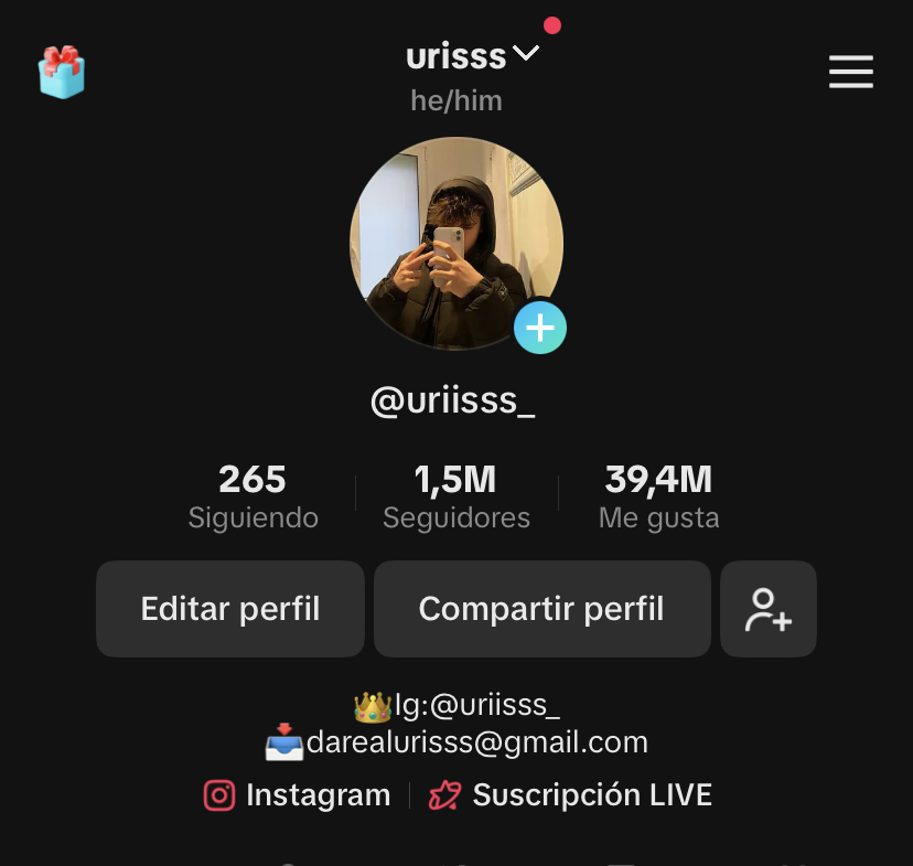 The account at 1.5M followers and 39.4M likes.