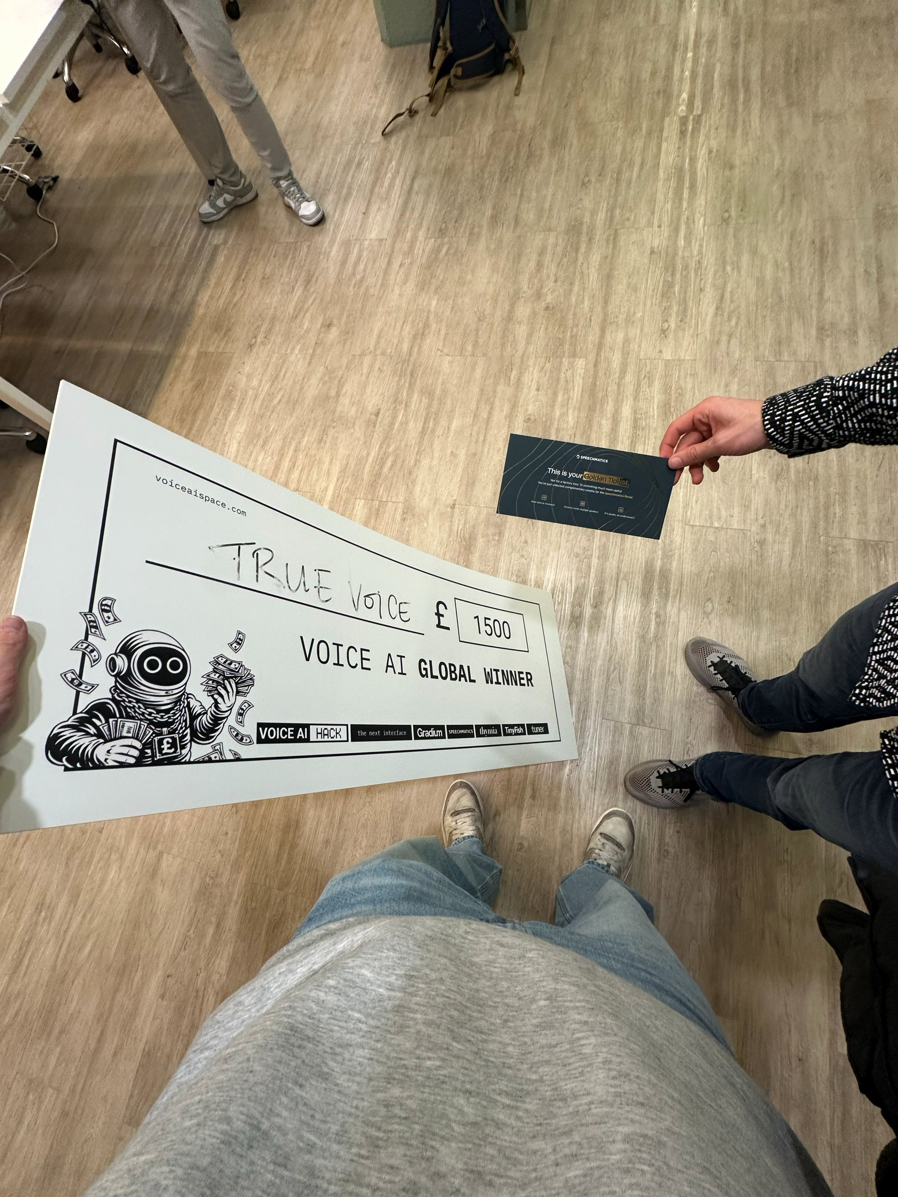 The Speechmatics golden ticket, another 1,000 pounds in credits on top of the cheque.